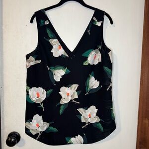 Banana Republic Black Floral V-Neck Blouse